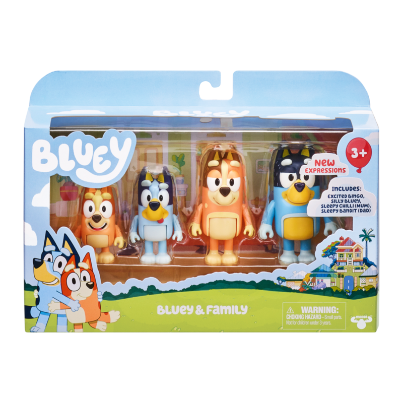 Bluey & Family New Expressions Mini Figurines 4 Pack 7.5cm True Blue