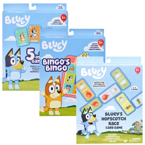 Bluey Card Games 3 Pack: 5 in 1, Bingo and Hopscotch Race