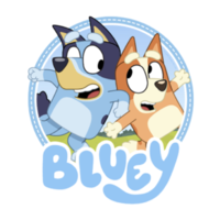 Bluey Fabric, Disney Junior Bluey and Bingo on Light Blue Licensed